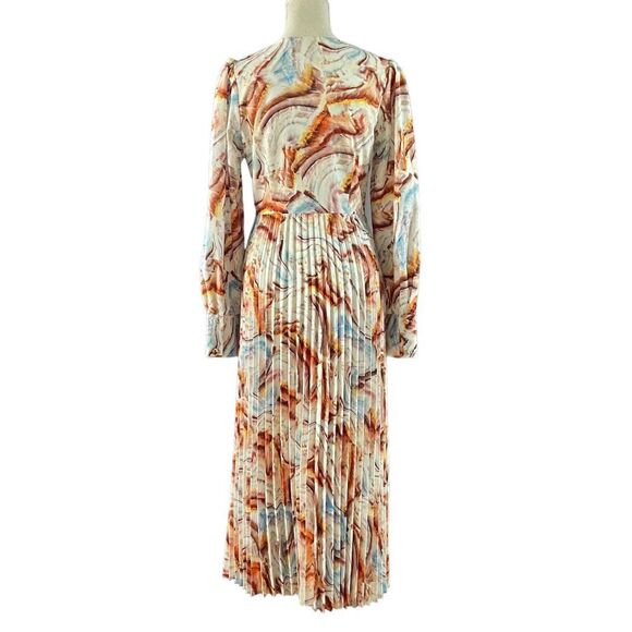 All Over Watercolor Print Pleated Midi Dress S - Picture 5 of 11